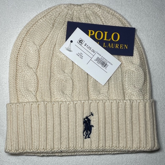 Ralph Lauren Cream Cable Knit Scarf and Beanie Set - Picture 3 of 7